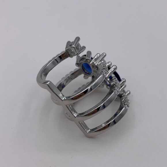 New, no tags. Sapphire/ diamond 3 stack ring, adjustable size, solid sterling - Picture 6 of 14